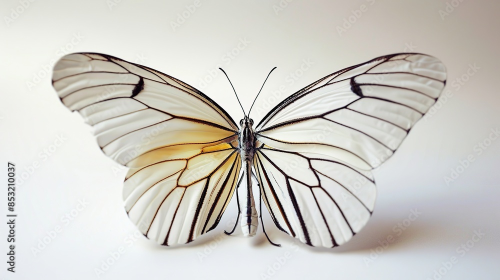 A White Butterfly with Black Veins on White Background A White Butterfly with Black Veins on White Background