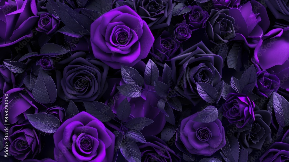 A close-up view of a vibrant cluster of purple roses A close-up view of a vibrant cluster of purple roses