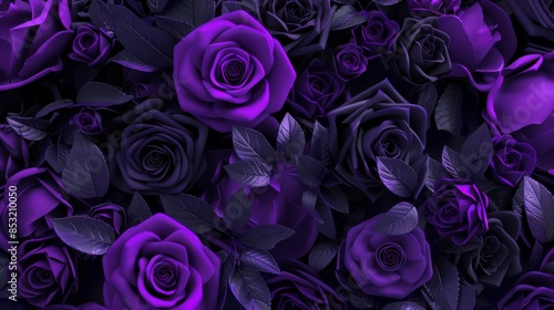 Fototapeta Naklejka Na Ścianę i Meble -  A close-up view of a vibrant cluster of purple roses