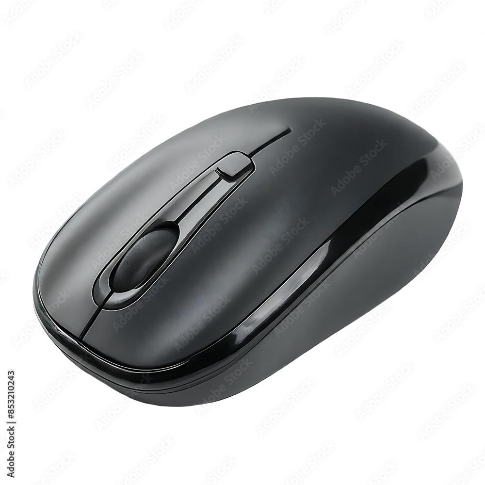 Black wireless computer mouse on white background Black wireless computer mouse on white background