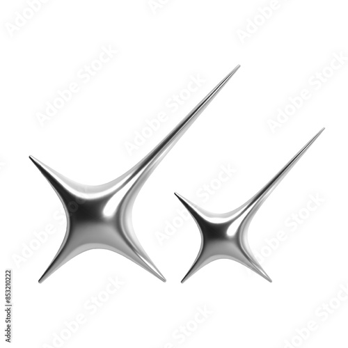 3d chrome metallic stars in y2k style. Shiny silver sparks with glossy surface for futuristic, sci-fi, retrofuturism, celestial, cosmic, modern design projects. Includes galaxy and digital elements