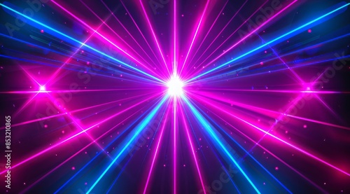 A vibrant neon laser light show background with pink and blue rays of energy, perfect for adding an energetic touch to your designs