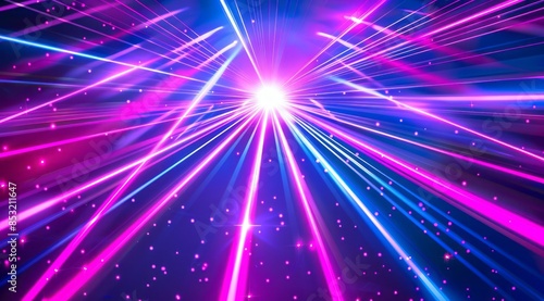 A vibrant neon laser light show background with pink and blue rays of energy, perfect for adding an energetic touch to your designs