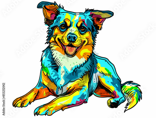 Illustration of a dog sitting with colorful background. Vector image.