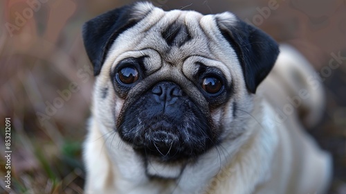 Close-Up Portrait of a Curious Pug