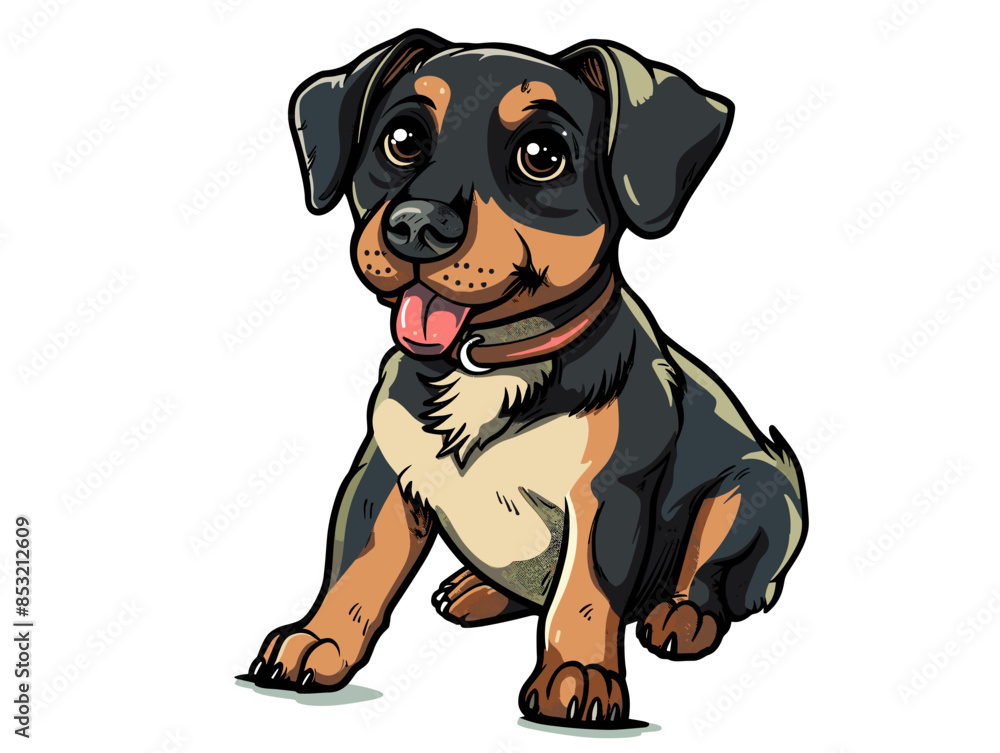A dog with a tongue sticking out is standing on a white background. The dog appears to be happy and playful A dog with a tongue sticking out is standing on a white background. The dog appears to be happy and playful