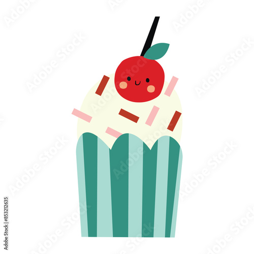 Vector dessert cups. Set of Ice Cream in Cups, Gelato or Creme Brulee Sweet Creamy Dessert Of Various Flavors With Sprinkles And Toppings in Mugs. 