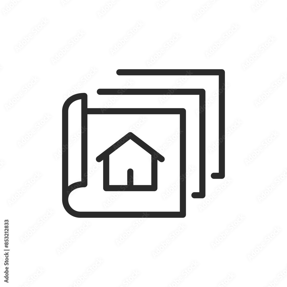 Building blueprints, linear style icon. Sheets with house drawings. Editable stroke width Building blueprints, linear style icon. Sheets with house drawings. Editable stroke width