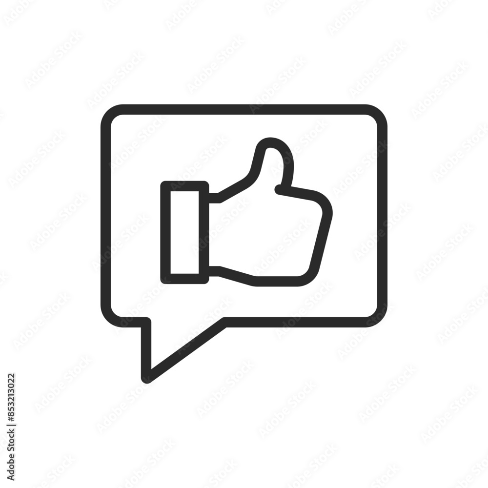 User review and rating, linear style icon. Message with thumbs up. Editable stroke width User review and rating, linear style icon. Message with thumbs up. Editable stroke width