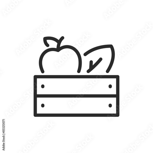 Crate with vegetables and fruits, linear style icon. A crate filled with vegetables and fruits, harvest and farm produce. Editable stroke width.