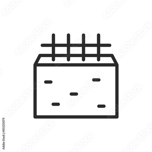 Concrete wall with rebar, linear style icon. sturdy concrete wall under construction. Editable stroke width.