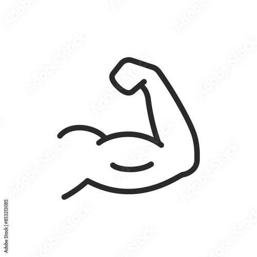 Flexing arm, linear style icon. strength and muscle building. Editable stroke width