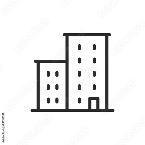 Residential building icon. A high-rise building, multi-story apartment complex. Line with editable stroke.