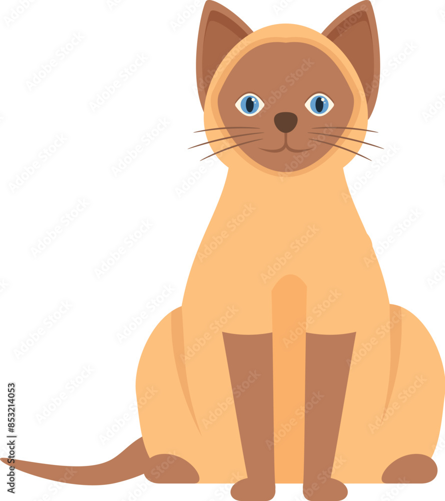 Obraz premium Cartoon illustration of a siamese cat sitting calmly with blue eyes