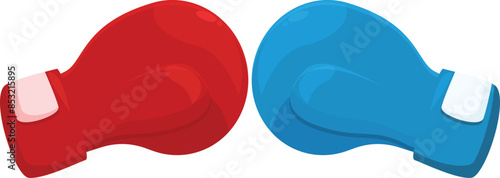 Two boxing gloves facing each other, one red and one blue, symbolizing competition and rivalry