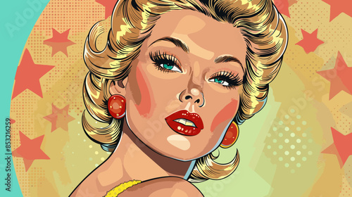 Pin Up Pop Art Portrait Attractive Blonde Woman Vector Illustration