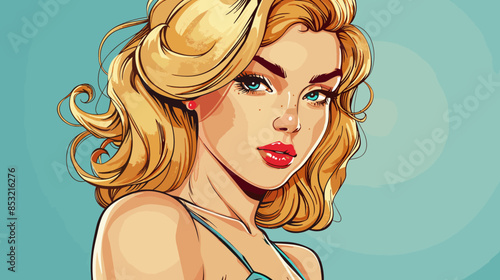 Pin Up Pop Art Portrait Attractive Blonde Woman Vector Illustration