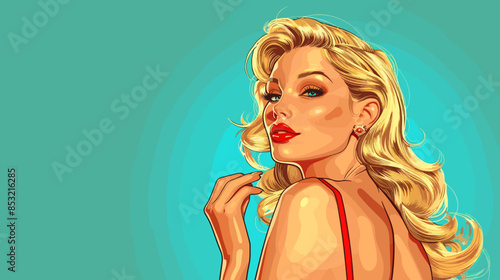 Pin Up Pop Art Portrait Attractive Blonde Woman Vector Illustration