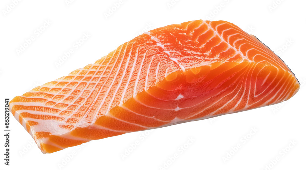 High quality photograph featuring a raw salmon fillet against a clear background High quality photograph featuring a raw salmon fillet against a clear background