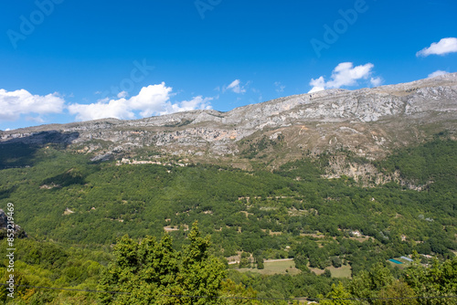 view on the hills and little village in the Southern French Alps