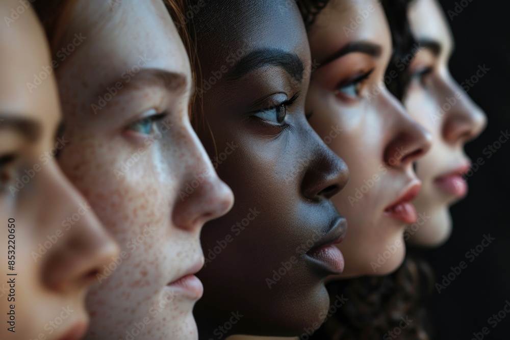 A group of women showcasing a range of emotions through their distinct facial expressions, embodying a beautiful harmony of voices A group of women showcasing a range of emotions through their distinct facial expressions, embodying a beautiful harmony of voices