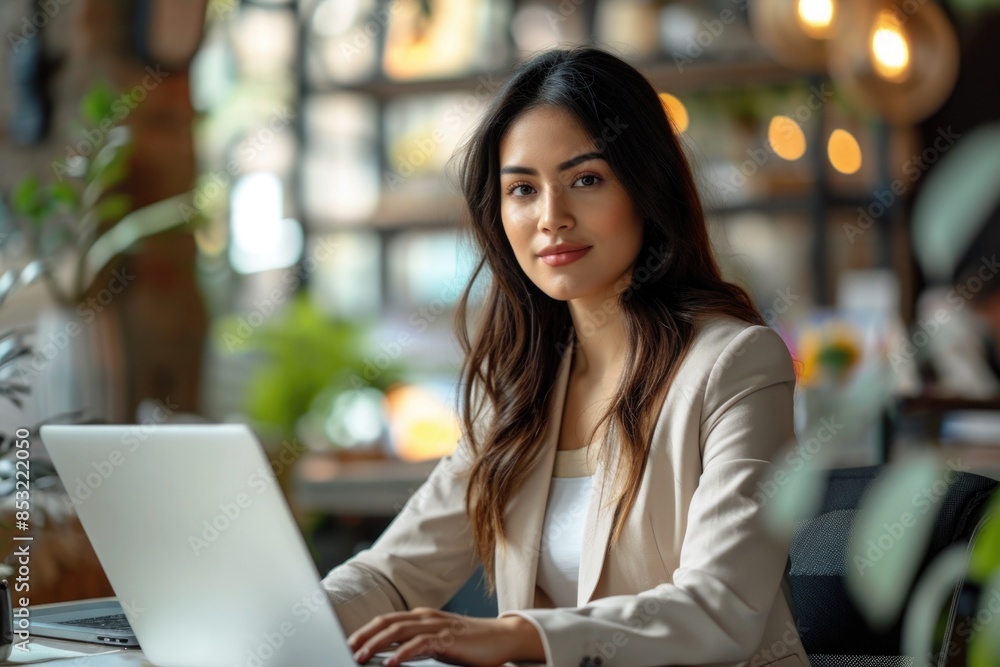 An image of a woman at work in a well-lit office, dressed professionally, exuding both approachability and a sense of competence. An image of a woman at work in a well-lit office, dressed professionally, exuding both approachability and a sense of competence.