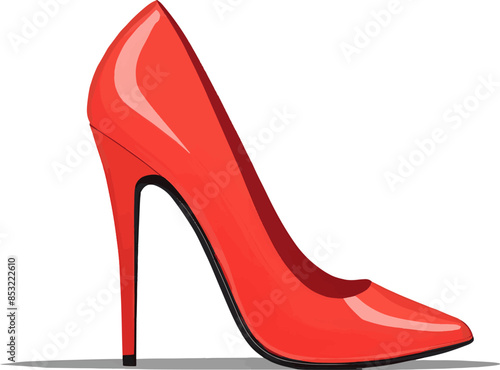 drawing of a minimalistic red women's shoe, clipart, on a white background
