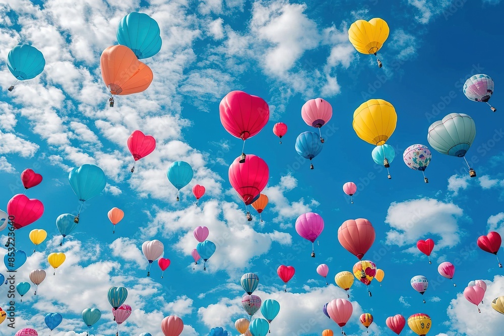 Herzballons fliegen am Himmel zum Jahreswechsel, Herzballons fliegen am Himmel zum Jahreswechsel,