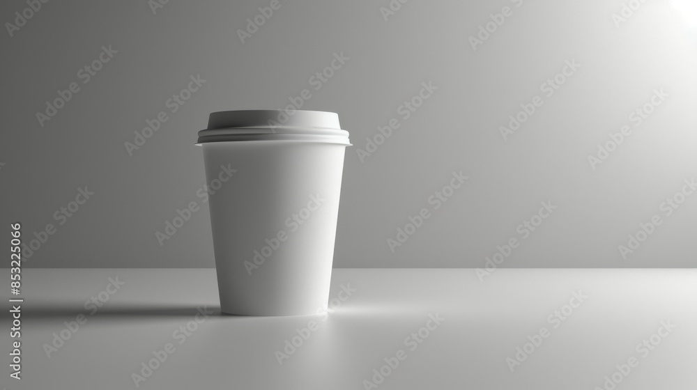 Coffee to go cup: A close-up shot of a blank labeled white coffee-to-go cup, standing alone on a white surface, with a clean and minimalist background. Coffee to go cup: A close-up shot of a blank labeled white coffee-to-go cup, standing alone on a white surface, with a clean and minimalist background.
