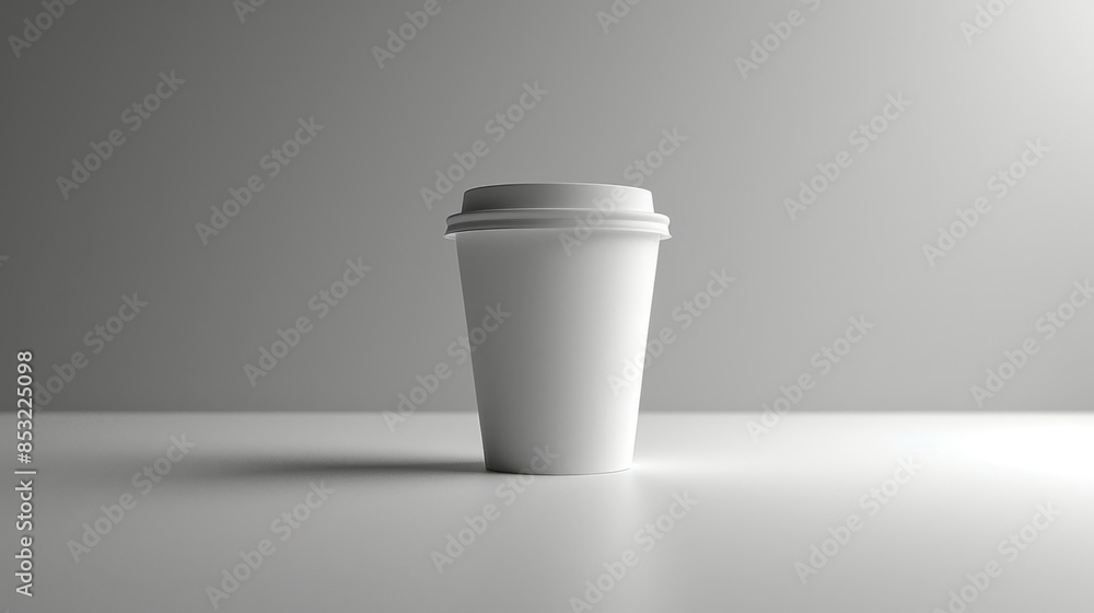 Coffee to go cup: A close-up shot of a blank labeled white coffee-to-go cup, standing alone on a white surface, with a clean and minimalist background. Coffee to go cup: A close-up shot of a blank labeled white coffee-to-go cup, standing alone on a white surface, with a clean and minimalist background.