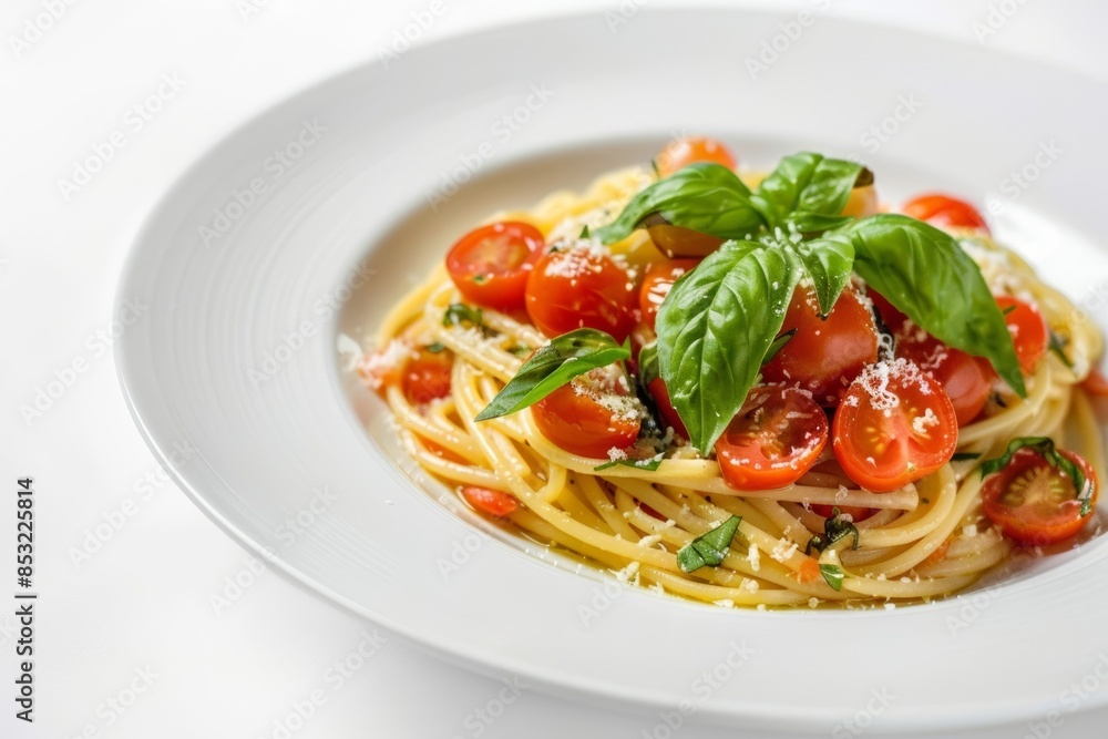 Capellini Pasta Served with Fresh Basil, Tomatoes, and Parmesan Capellini Pasta Served with Fresh Basil, Tomatoes, and Parmesan