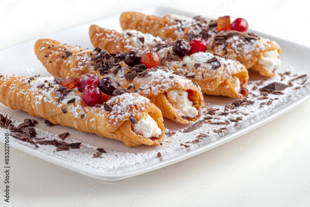 Sicilian Cannoli with Sweet Ricotta, Chocolate, and Fruit Toppings Sicilian Cannoli with Sweet Ricotta, Chocolate, and Fruit Toppings