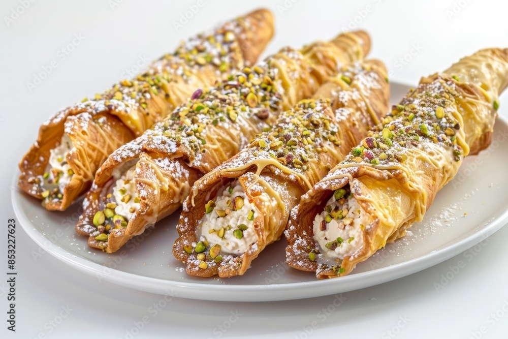 Authentic Italian Cannoli with Pistachio Ricotta Filling Authentic Italian Cannoli with Pistachio Ricotta Filling