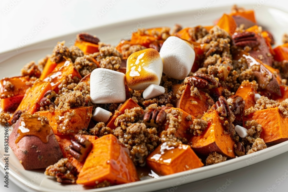 Roasted Sweet Potatoes with Cane Syrup Glaze and Pecan Streusel