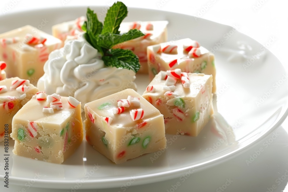 Delicious White Chocolate Fudge with Crushed Candy Cane Delicious White Chocolate Fudge with Crushed Candy Cane