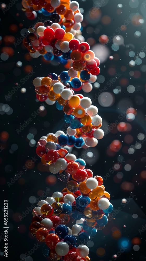 DNA structure model on black background. Abstract background