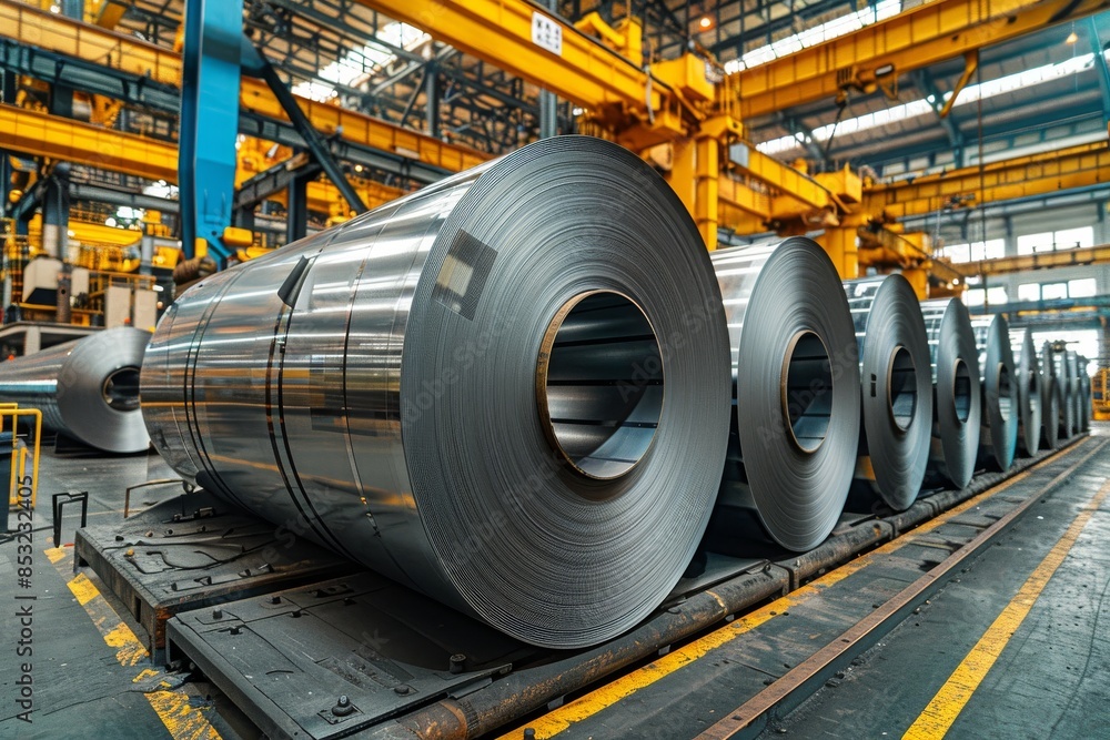Roll steel, stainless or galvanized steel coil inside factory or warehouse. Include overhead crane, hoist hook Roll steel, stainless or galvanized steel coil inside factory or warehouse. Include overhead crane, hoist hook