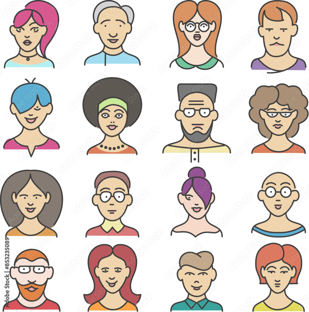 Face colored line icons Face colored line icons