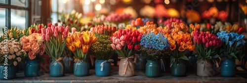 Flower Shop Arrangement: Bouquets with Vases, Ribbons & Blooms
