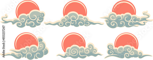 Traditional asian sun and clouds
