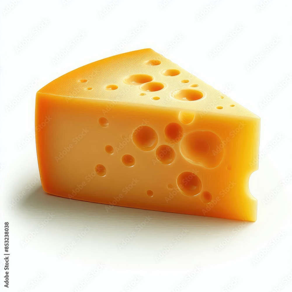 Single cheddar cheese piece isolated on a white background Single cheddar cheese piece isolated on a white background