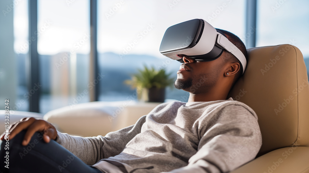 Man using a virtual reality headset. VR glasses for Metaverse concept