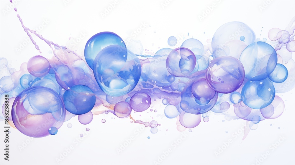 Abstract Artwork of Translucent Blue and Purple Bubbles Floating Softly Abstract Artwork of Translucent Blue and Purple Bubbles Floating Softly