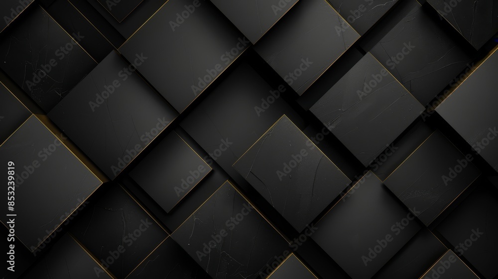 Modern abstract design featuring overlapping black geometric shapes with subtle gold edges, creating a sleek and sophisticated look Modern abstract design featuring overlapping black geometric shapes with subtle gold edges, creating a sleek and sophisticated look
