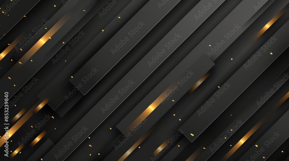 Abstract sleek black diagonal stripes with glowing gold highlights. The minimalistic and modern aesthetic is enhanced by subtle geometric elements, creating a sophisticated visual appeal Abstract sleek black diagonal stripes with glowing gold highlights. The minimalistic and modern aesthetic is enhanced by subtle geometric elements, creating a sophisticated visual appeal
