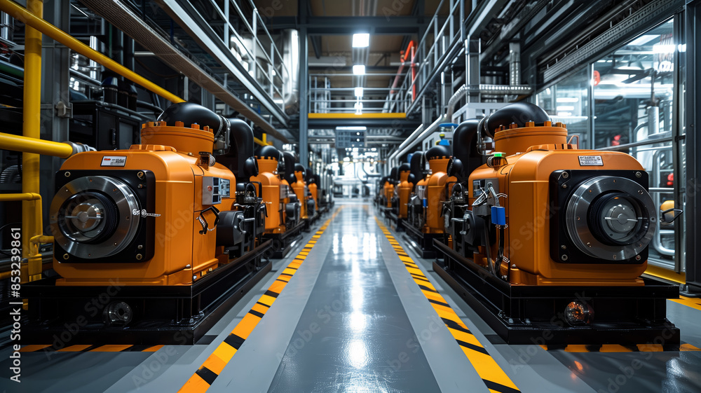 Fototapeta premium Diesel generator, Generator room with two generators in factory standby for power backup