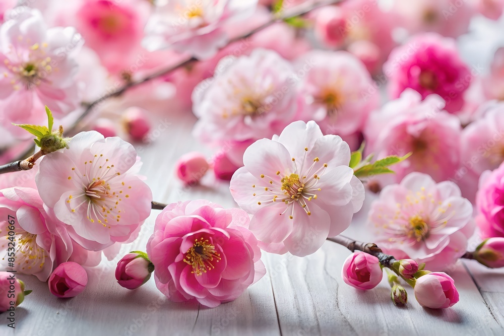 Naklejka premium Blooming cherry flowers on the table
