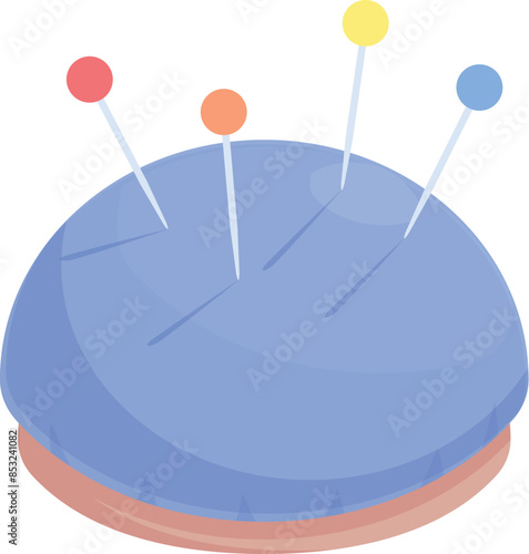 Blue pincushion holding colorful sewing pins for dressmaking and tailoring work