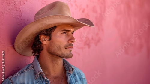 Queer Cowboy from Texas on Isolated Pink Background