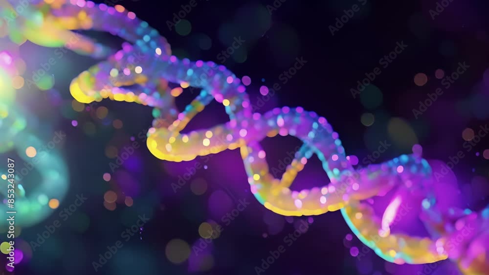 A fluorescent microscopy animation of a genes exons and introns labeled with different colors to represent their unique functions and roles in gene expression. A fluorescent microscopy animation of a genes exons and introns labeled with different colors to represent their unique functions and roles in gene expression.
